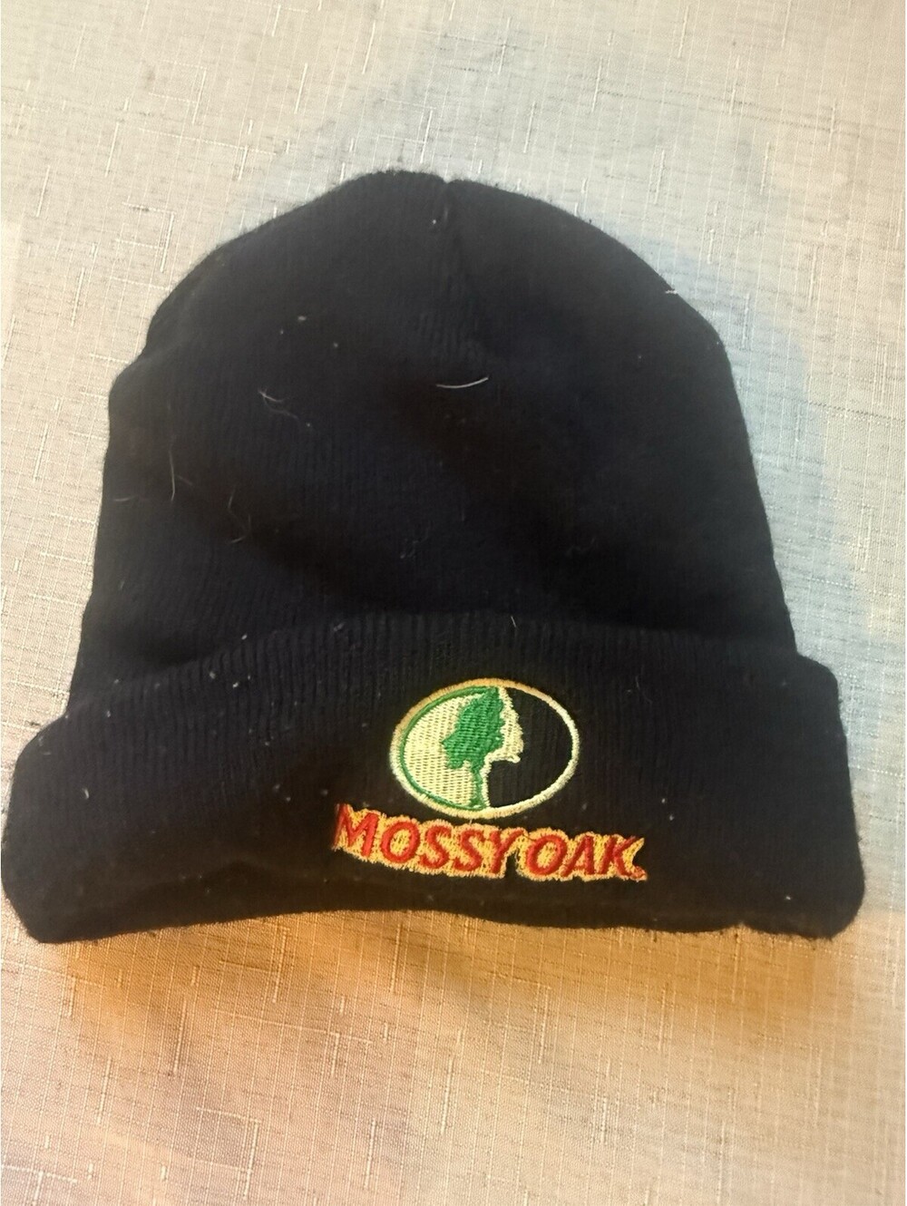 Mossy Oak Black Fleece Lined Knit Beanie Hat Cap Camo Logo